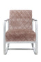 Diamond Grid Patterned Velvet Upholstered Accent Chair with Metal Arms and Legs, Pink and Silver-Accent Chairs-Pink and Silver-Wood Velvet and Metal-JadeMoghul Inc.