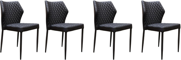 Diamond Tufted Leatherette Dining Chair with Metal Legs, Black, Set of Four-Dining Chairs-Black-Faux Leather and Metal-JadeMoghul Inc.