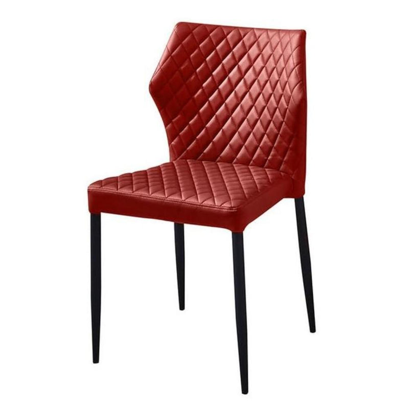 Diamond Tufted Leatherette Dining Chair with Metal Legs, Red, Set of Four-Dining Chairs-Red and Black-Faux Leather and Metal-JadeMoghul Inc.