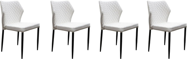 Diamond Tufted Leatherette Dining Chair with Metal Legs, White, Set of Four-Dining Chairs-White and Black-Faux Leather and Metal-JadeMoghul Inc.