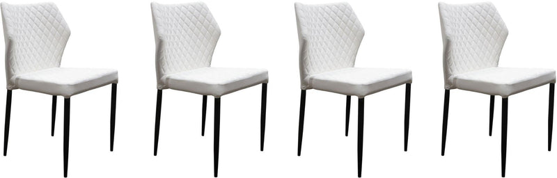 Diamond Tufted Leatherette Dining Chair with Metal Legs, White, Set of Four-Dining Chairs-White and Black-Faux Leather and Metal-JadeMoghul Inc.