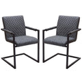 Diamond Tufted Leatherette Dining Chairs with Metal Cantilever Base, Gray and Black, Pack of Two-Dining Chairs-Gray and Black-Faux Leather and Metal-JadeMoghul Inc.