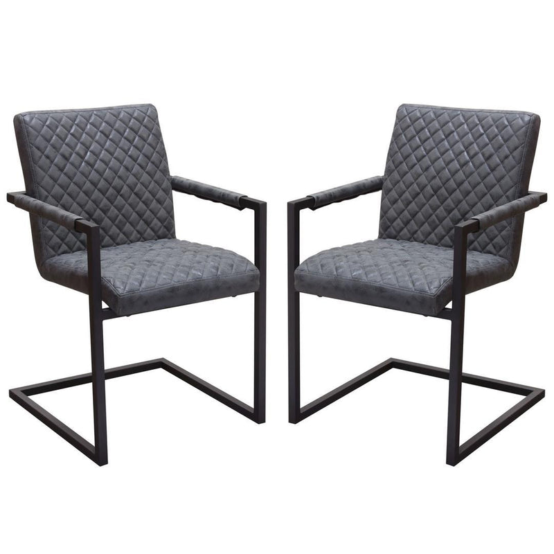 Diamond Tufted Leatherette Dining Chairs with Metal Cantilever Base, Gray and Black, Pack of Two-Dining Chairs-Gray and Black-Faux Leather and Metal-JadeMoghul Inc.
