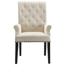 Diamond Tufted Upholstered Dining Chair, Cream & Smokey Black-Dining Chairs-Cream & Black-Wood & Fabric-JadeMoghul Inc.