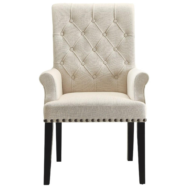 Diamond Tufted Upholstered Dining Chair, Cream & Smokey Black-Dining Chairs-Cream & Black-Wood & Fabric-JadeMoghul Inc.