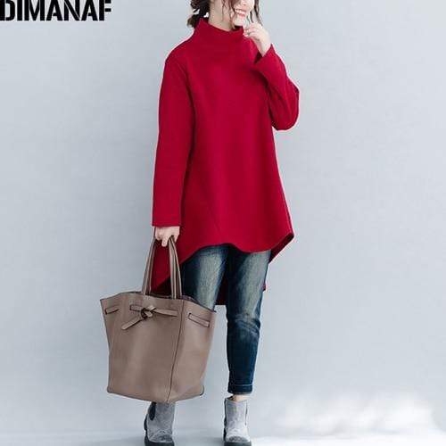 DIMANAF Plus Size Women Pullover Winter Warm Hoodies Sweatshirts Cotton Knitted Thicken Top Female Turtleneck Loose Clothes 2019 JadeMoghul Inc. 