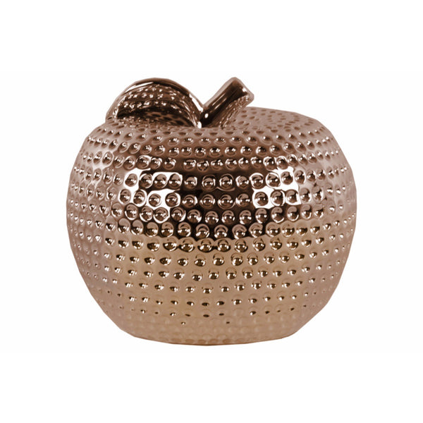 Dimpled Apple Figurine with Leaf on Stem Large - Copper - Benzara-Decorative Accessories-Copper-JadeMoghul Inc.