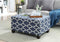 Dining Benches Patterned Fabric Upholstered Wooden Bench with Lift Top Lid Storage, Blue and White Benzara