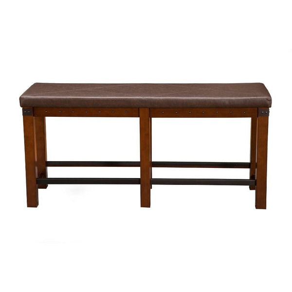 Wooden Counter Height Dining Bench With Nailhead Trim Design Brown