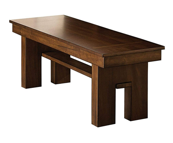 Wooden Dining Side Bench With Unique Cut-Away Trestle Base, Walnut Brown