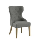 Dining Chairs Polyester Upholstered Wooden Dining Chair with Button Tufted Wing Back, Gray and Brown Benzara