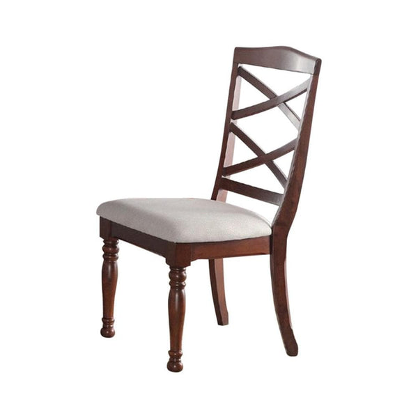 Dining Chairs Rubber Wood Dining Chair With Designer Back, Set Of 2, Brown Benzara