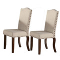 Dining Chairs Rubber Wood Dining Chair With Nail Head Trim, Set Of 2, Brown And Cream Benzara