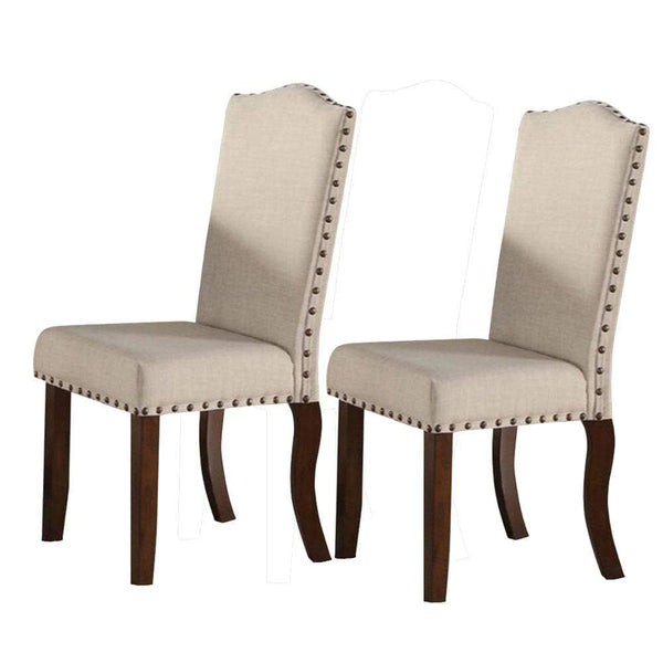 Dining Chairs Rubber Wood Dining Chair With Nail Head Trim, Set Of 2, Brown And Cream Benzara