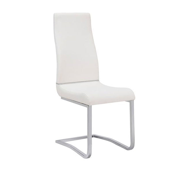 Dining Chairs Stainless Steel Chair with Faux Leather Upholstery, Set of Two, White and Silver Benzara
