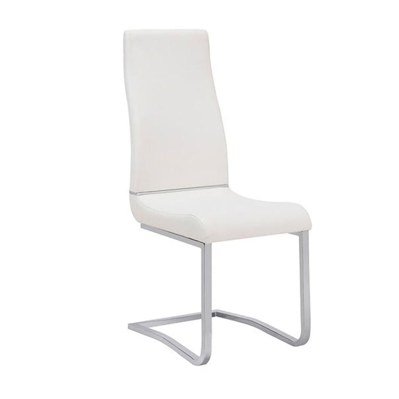 Dining Chairs Stainless Steel Chair with Faux Leather Upholstery, Set of Two, White and Silver Benzara