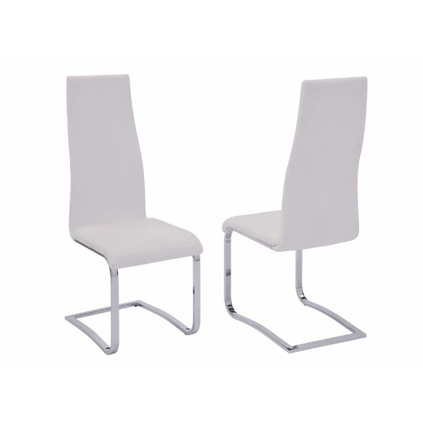 Dining Chairs Stylish White Faux Leather Dining Chair with Chrome Legs, Set of 4 Benzara