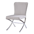 Dining Chairs Velvet Upholstered Metal Side Chair with X Style Base, Light Gray and Silver, Set of Two Benzara