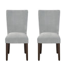 Dining Chairs Velvet Upholstered Parson Chair with Wooden Tapered Legs, Gray and Brown, Set of Two Benzara