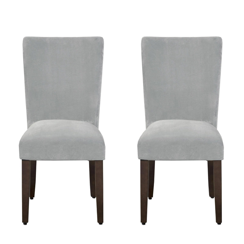 Dining Chairs Velvet Upholstered Parson Chair with Wooden Tapered Legs, Gray and Brown, Set of Two Benzara