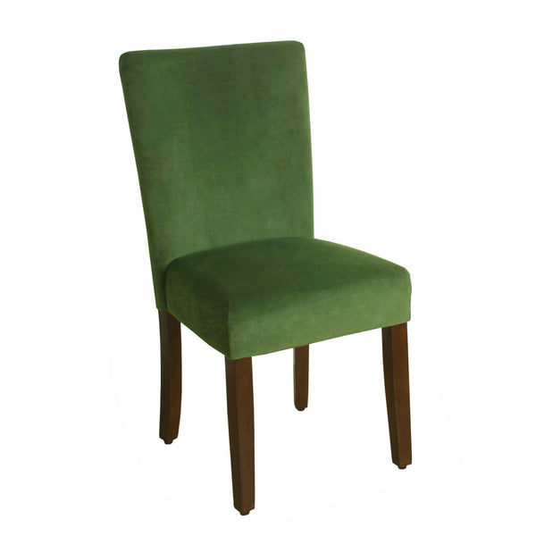 Dining Chairs Velvet Upholstered Parson Dining Chair with Wooden Legs, Green and Brown, Set of Two Benzara