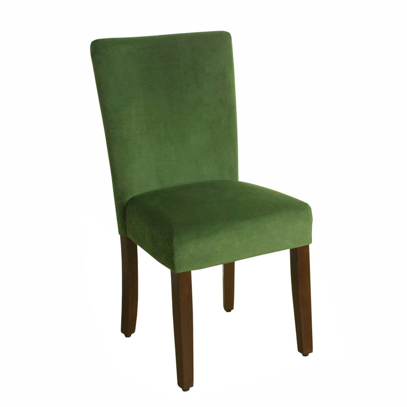 Dining Chairs Velvet Upholstered Parson Dining Chair with Wooden Legs, Green and Brown, Set of Two Benzara