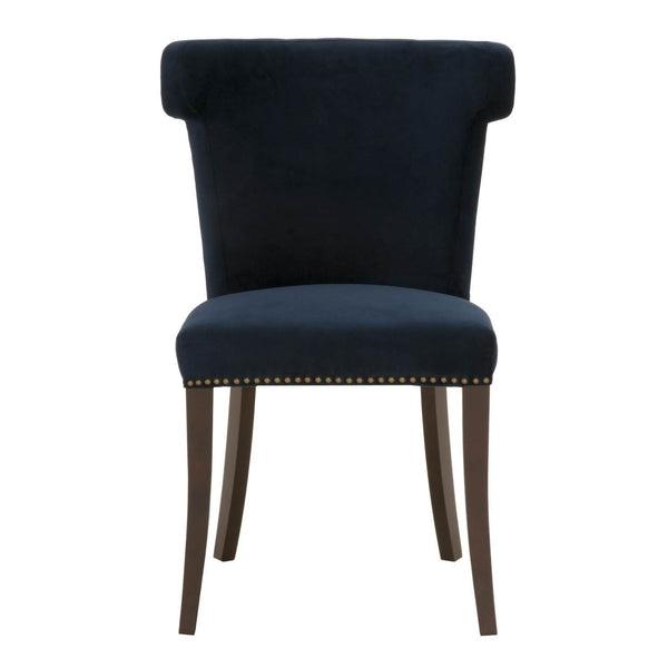 Dining Chairs Velvet Upholstery Dining Chair With Brushed Gold Nails, Marine Blue Benzara