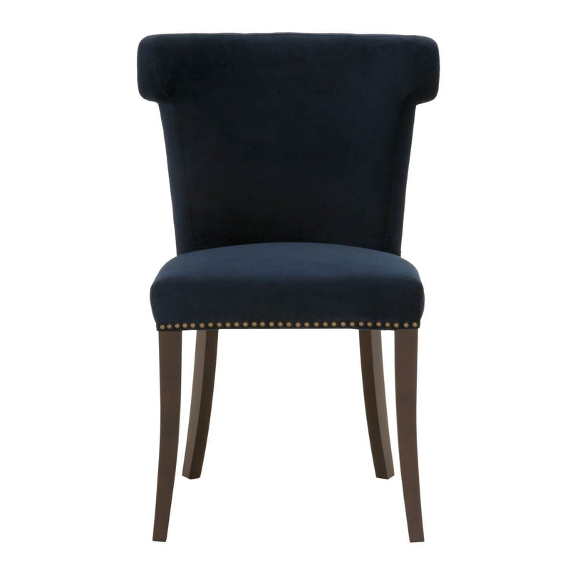 Dining Chairs Velvet Upholstery Dining Chair With Brushed Gold Nails, Marine Blue Benzara