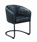 Dining Chairs Vertically Stitched Faux Leather Upholstered Dining Chair with Metal Cantilever Base, Black Benzara