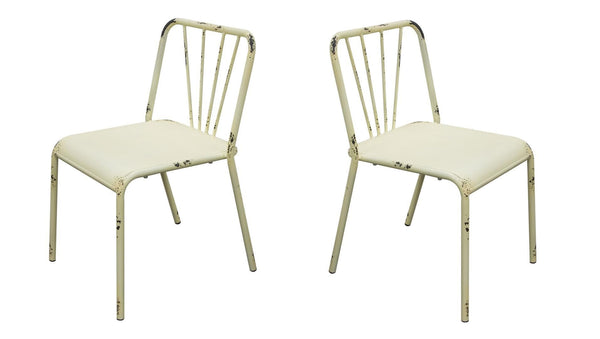 Dining Chairs Vintage Style Metal Dining Chairs with Slat Style Back, Antique White, Pack of Two Benzara