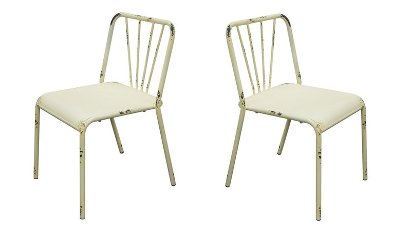 Dining Chairs Vintage Style Metal Dining Chairs with Slat Style Back, Antique White, Pack of Two Benzara