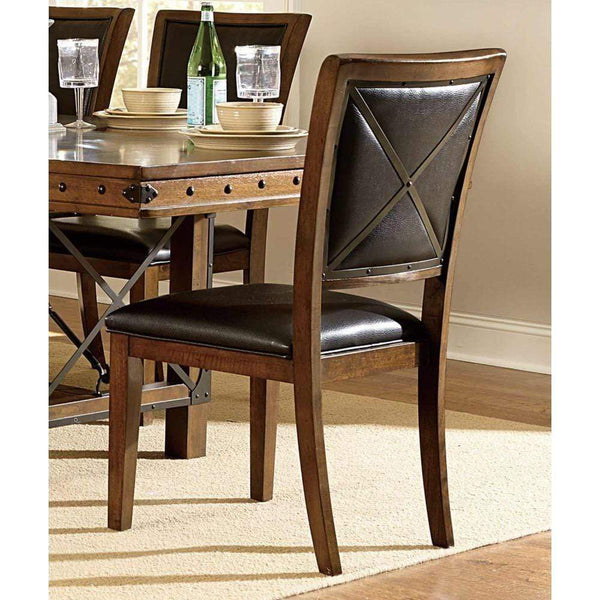 Wood & Bi-Cast Vinyl Side Chair With an X-Cross Back, Brown, Set of 2