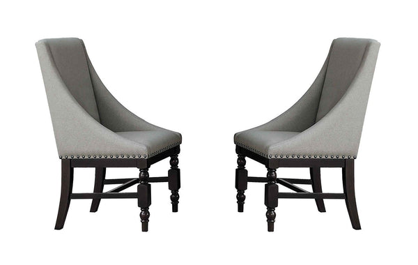 Wood & Fabric Dining Side Arm Chair with Nail head Trim, Neutral Grey (Set Of 2)