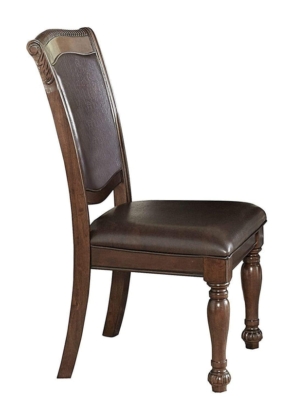 Wood & Leather Dining Side Chair, Cherry Brown & Dark Brown, Set Of 2