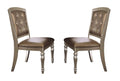 Wood & Leather Dining Side Chair With Crystal Tufting, Silver, Set Of 2