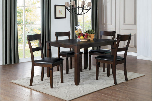 Wooden Dinette Pack with Four Chairs In Transitional Style, Brown, Pack of Five