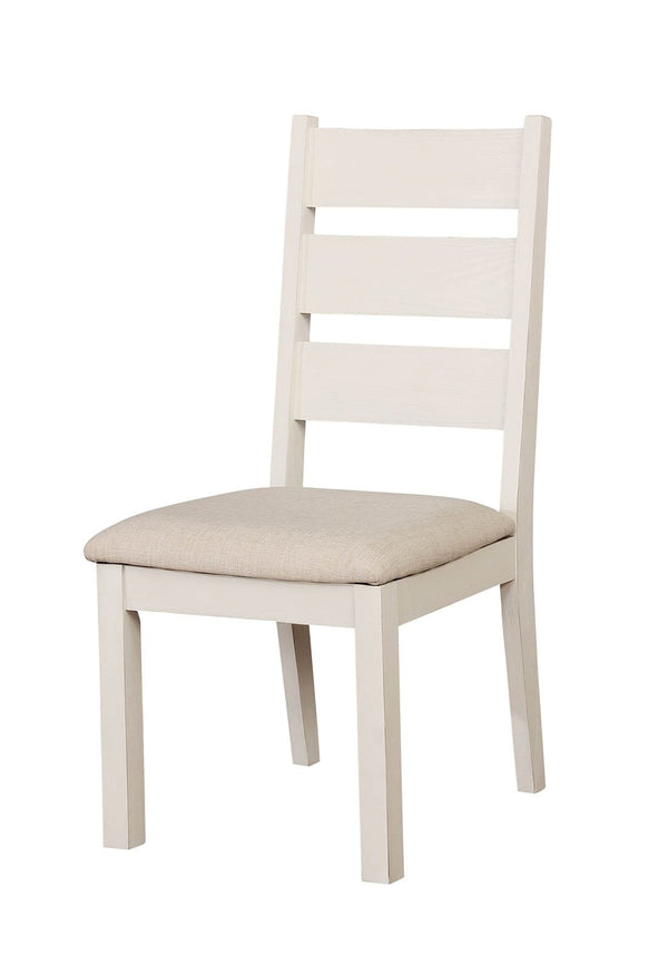 Wooden Ladder Back Side Chair with Cushioned Fabric Seat, Pack of Two, Weathered White