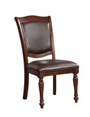 Wooden Leather Upholstered Side Chair, Brown, Pack Of Two