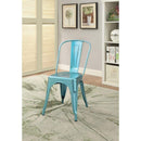 Dining Furniture Set of Two Metal Dining Side Chairs, Glossy Blue Benzara