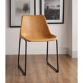 Dining Furniture Set of Two Metallic Side Chairs with Leather Upholstered Seat, Vintage Camel & Black Benzara