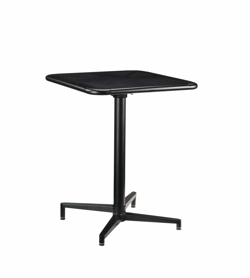 Dining Furniture Square Shape Foldable Metal Dining Table with Pedestal Base and Cut Out Grid, Black Benzara