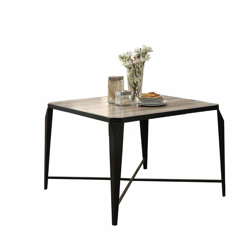 Dining Furniture Square Shaped Wooden Dining Table with Metal Legs, Brown and Black Benzara