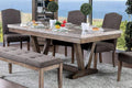 Dining Furniture Transitional Style Solid Wood Dining Table with Marble Top, Brown and Gray Benzara