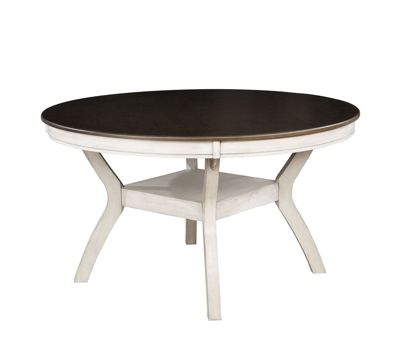 Transitional Style Solid Wood Round Dining Table with Turned Legs, White and Brown