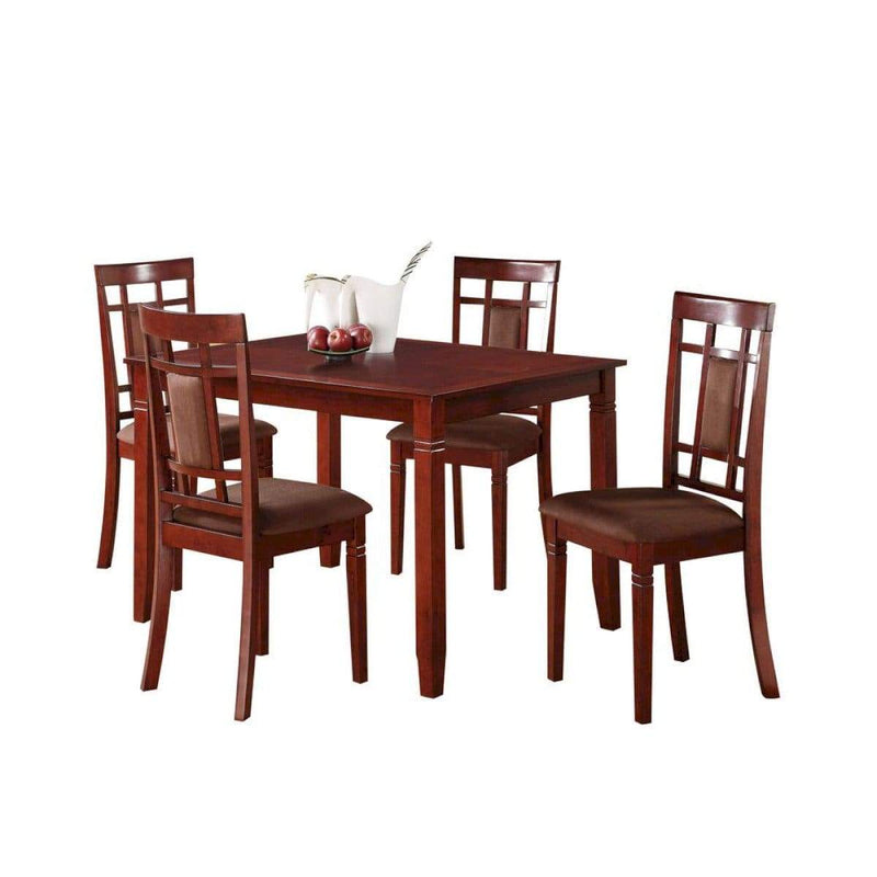 Transitional Style Wooden Dining Set with Grid Back Chairs, Pack of Five, Brown