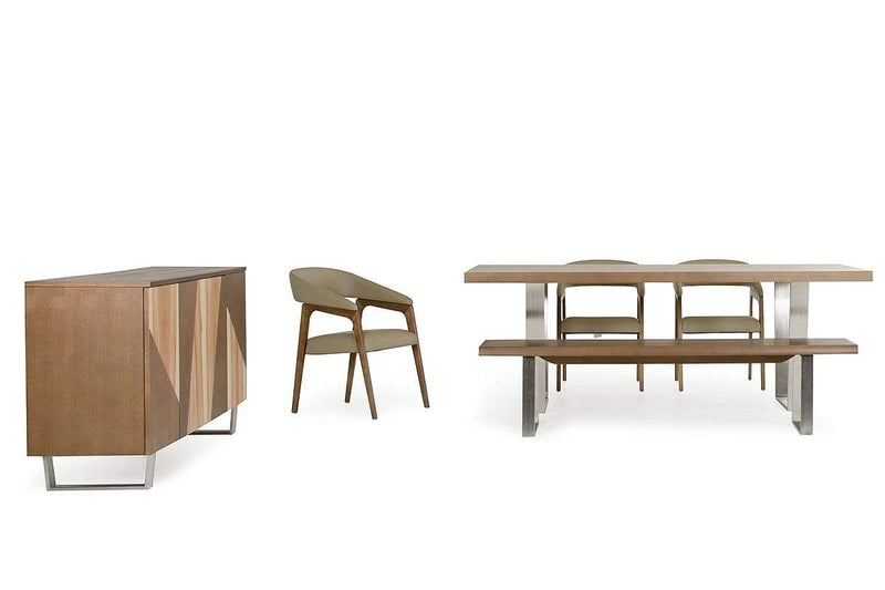 Dining Sets Dining Room Sets - 30" Walnut Wood, Veneer, Leather, and Steel Dining Set HomeRoots