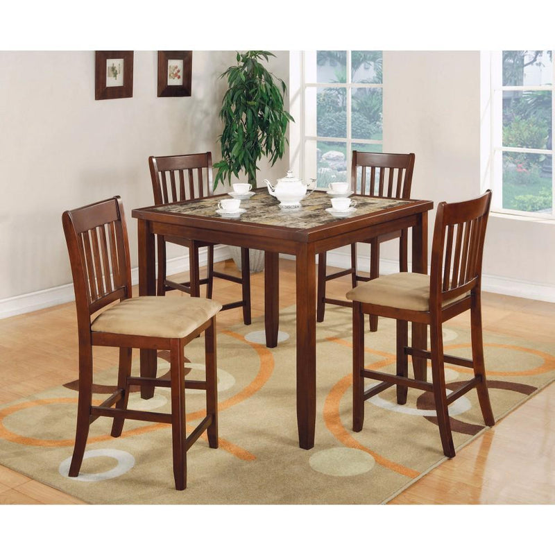 Dining Sets Stylish 5 Piece Counter Height Dining Set  With Marble Top, Brown Benzara