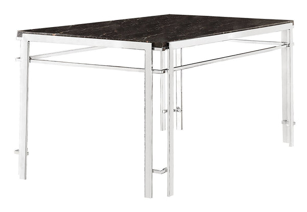 Dining Table with Faux Marble Top & Chrome Legs, Black And Silver-Dining Tables-Black & Silver-Faux Marble & Metal-JadeMoghul Inc.