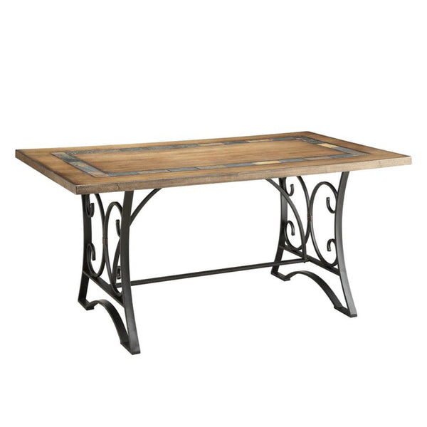Dining Table with scrollwork stand , Oak & Antique Black-Dining Tables-Oak & Antique Black-Slate Top Insert MDF w/Oak Veneer Metal-JadeMoghul Inc.