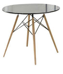 Dining Tables Round Dining Table With metal Legs and Glass Top Brown and black Benzara